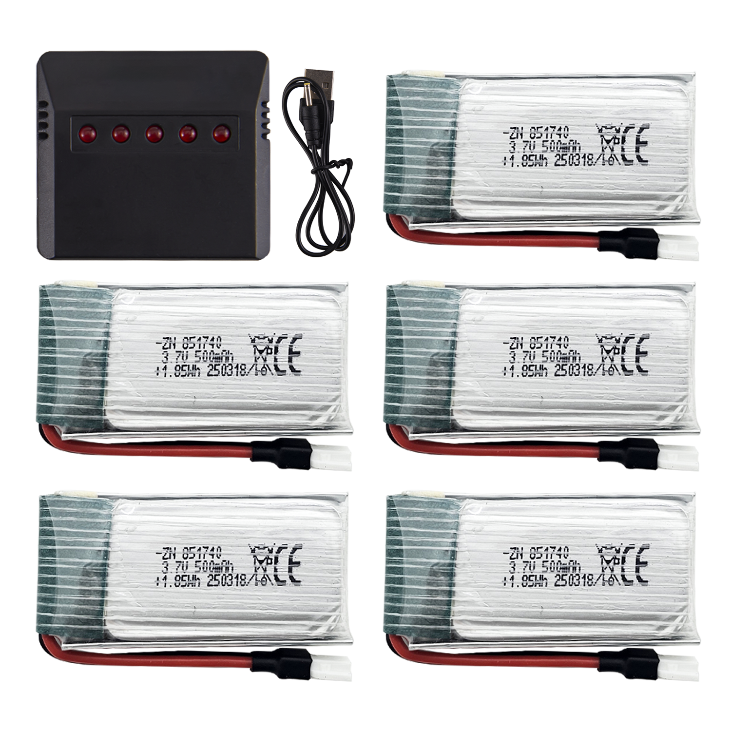 5Pcs 3.7V 500mAh LiPo Batterie - Drone Battery Adapter recensie en prijs